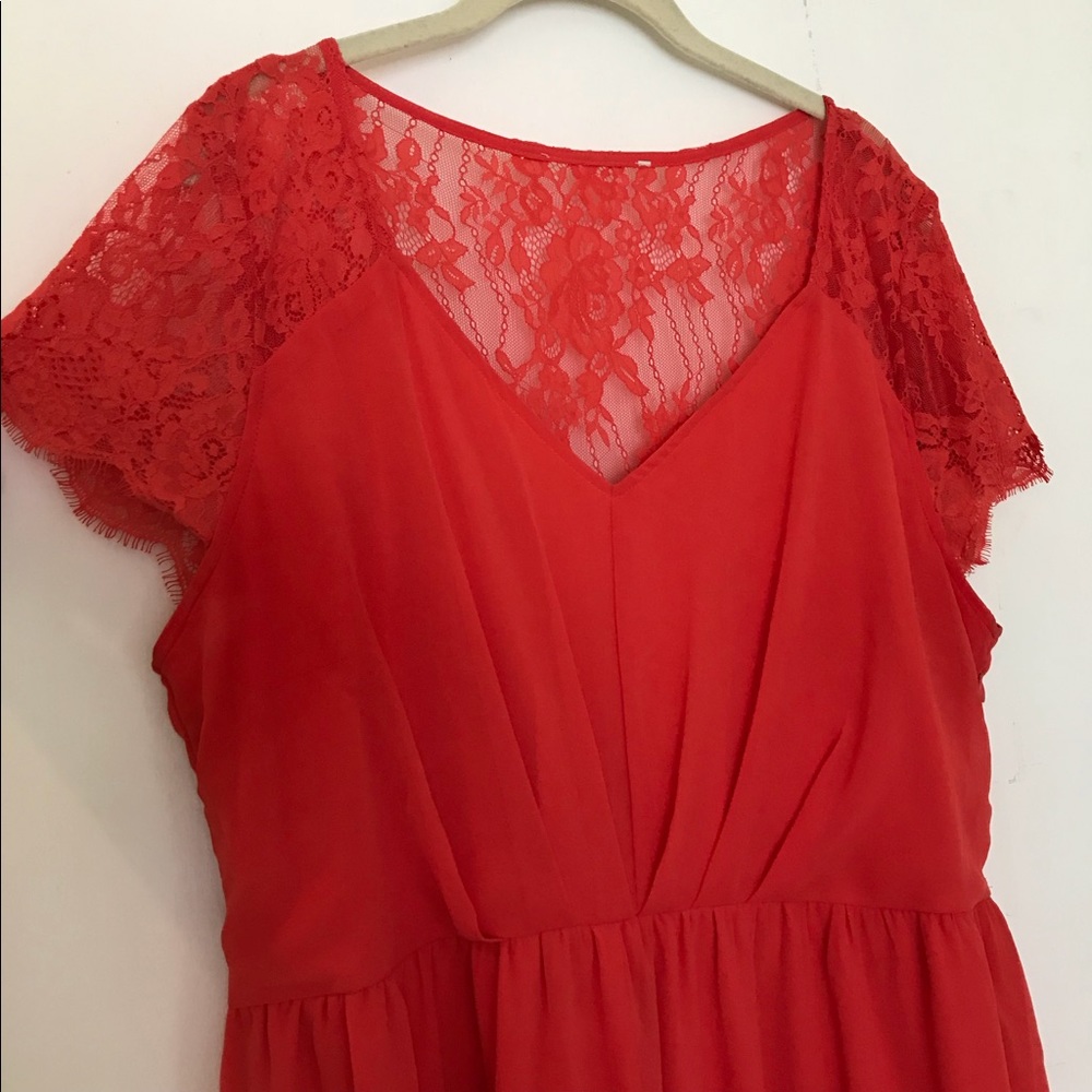 Coral Red Lace Cocktail Dress